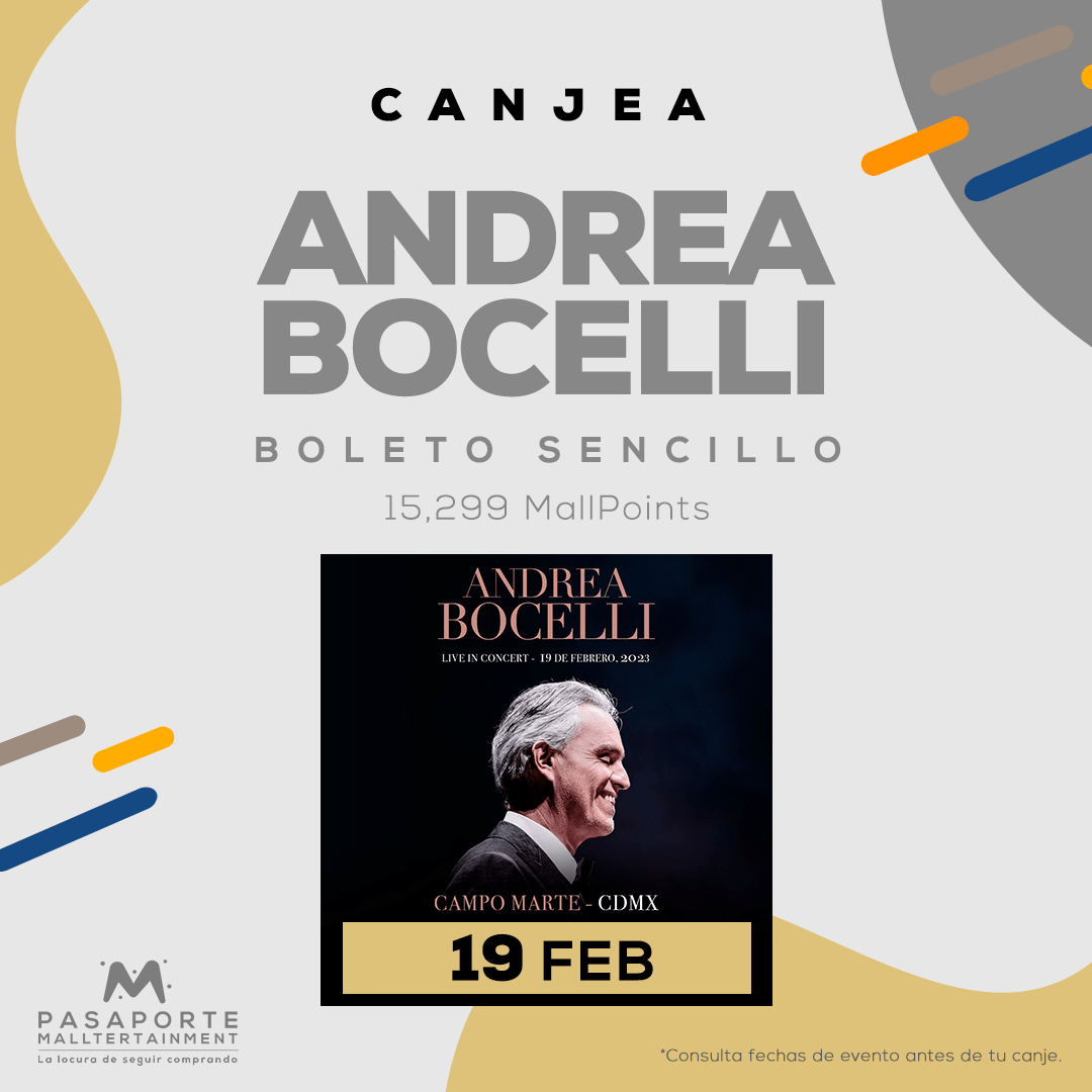 boleto sencillo concierto Andrea Bocelli