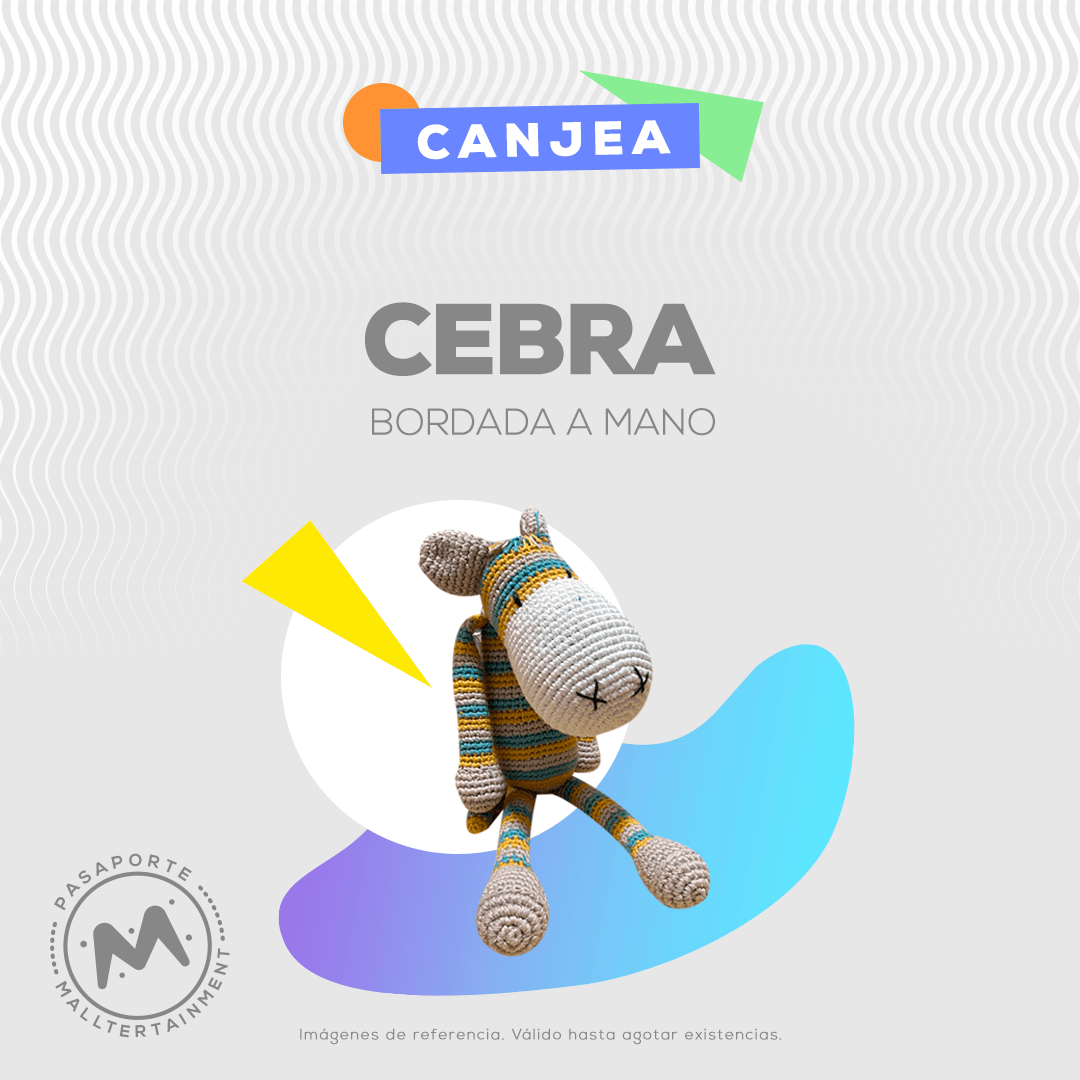 Cebra de peluche bordada a la mano "La Cana"